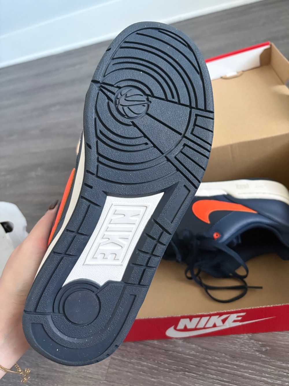 Nike Navy and Orange Low-Top Leather Sneakers - Picture 3 of 6